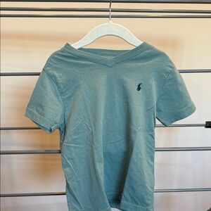 Ralph Lauren V-Neck Tee in Teal Green with Embroidered navy Pony